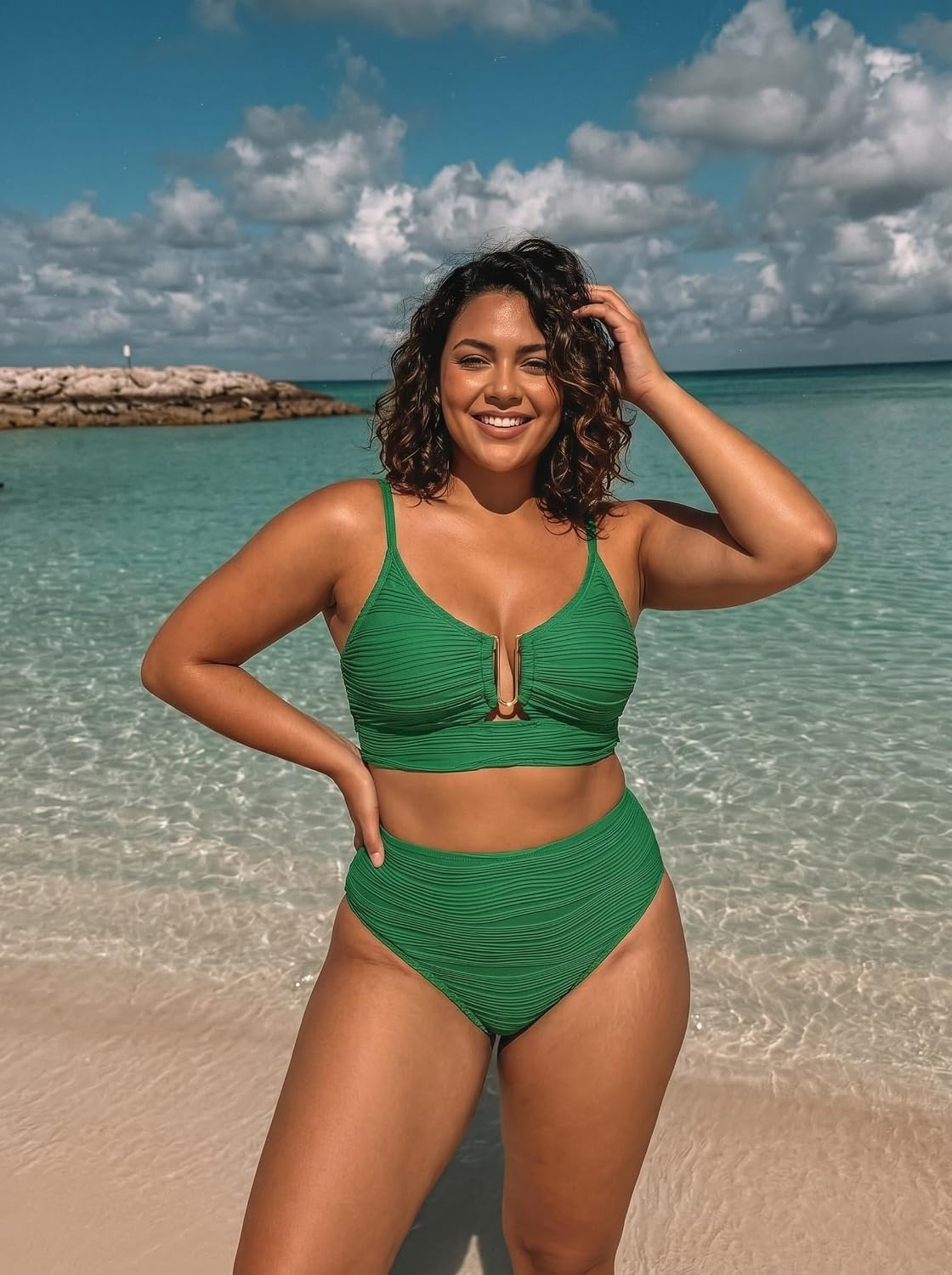 Thumbnail 4 de Herseas 2-Piece U-Wire Cutout Bikini Set with High-Waisted Ruched Bottom