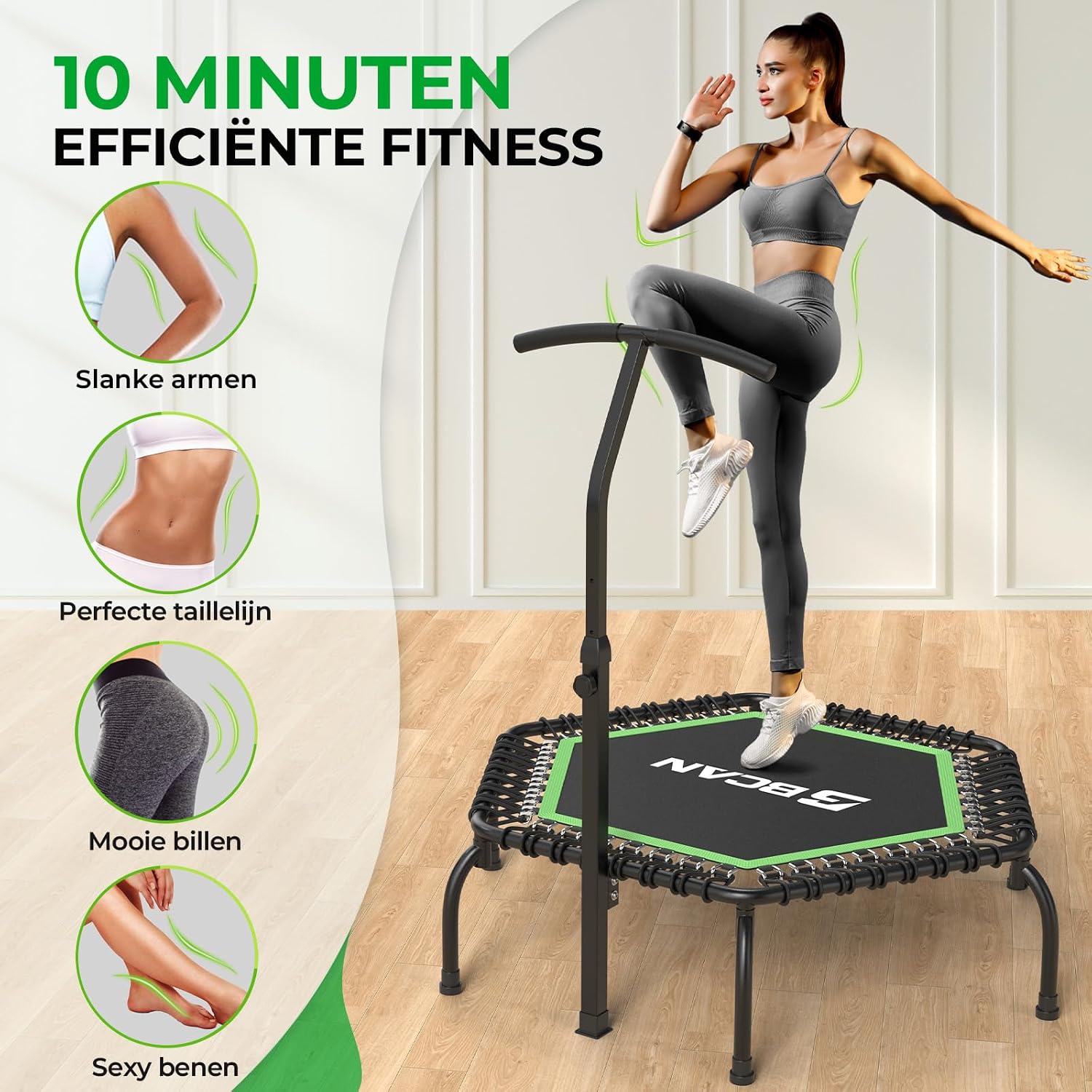 Thumbnail 6 de BCAN 48T6 fitnesstrampoline 122 cm met elastische koorden en verstelbare T-stang