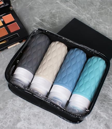 Detalle de Lericttor 100ml Silicone Travel Bottles for Toiletries (4 Pack) with Clear Zipper Bag