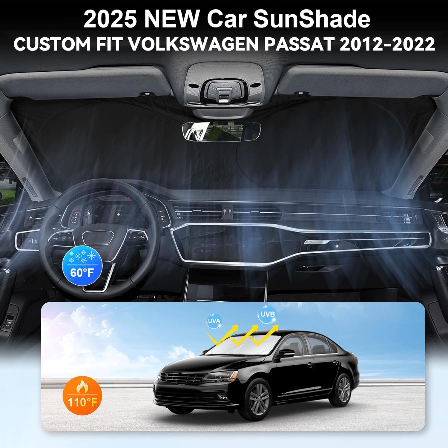 Thumbnail 3 de Custom Fit Passat Windshield Sunshade (2012-2022) with 210T Silver Coating