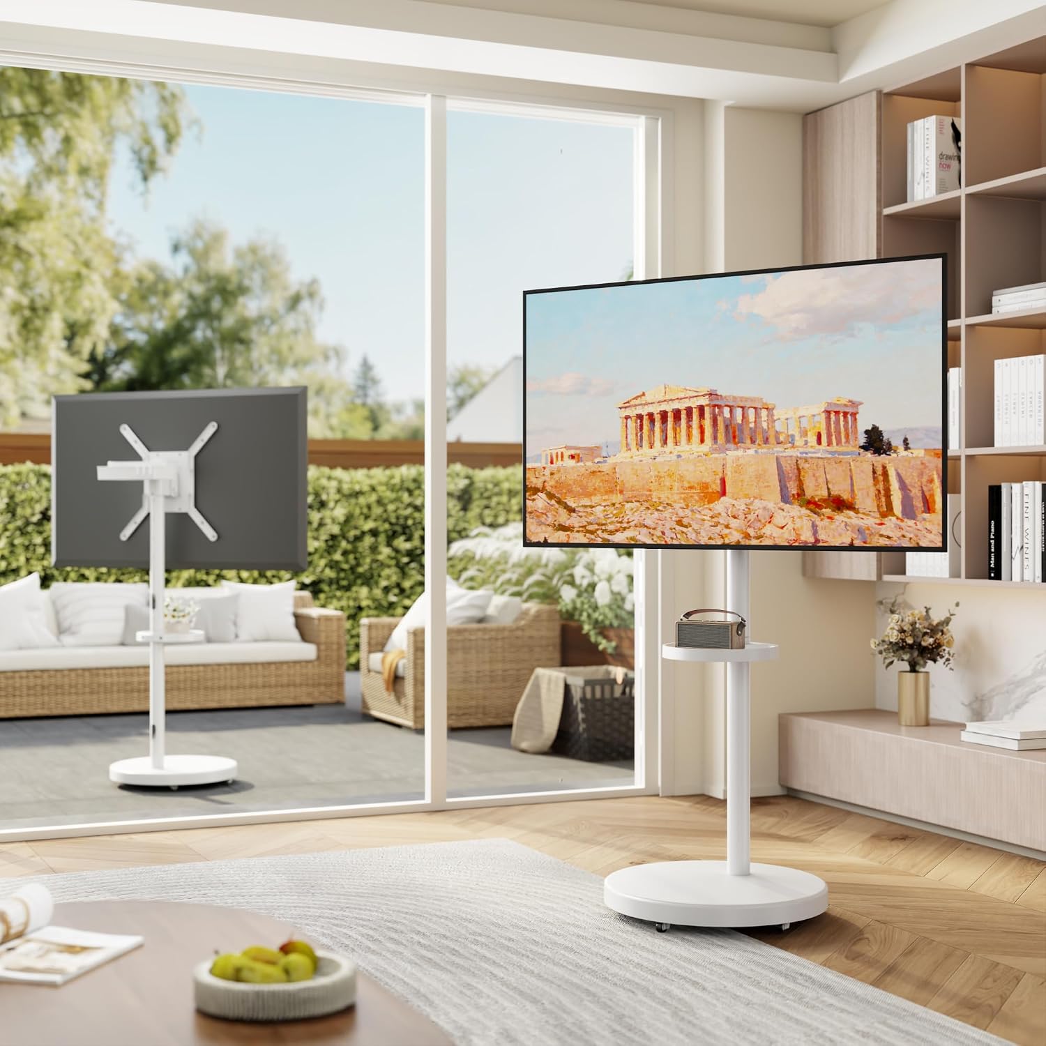 Thumbnail 6 de ECOTINY Rolling TV Stand with Wheels for 32–65 Inch TVs up to 40kg, White – Height Adjustable, Portrait to Landscape
