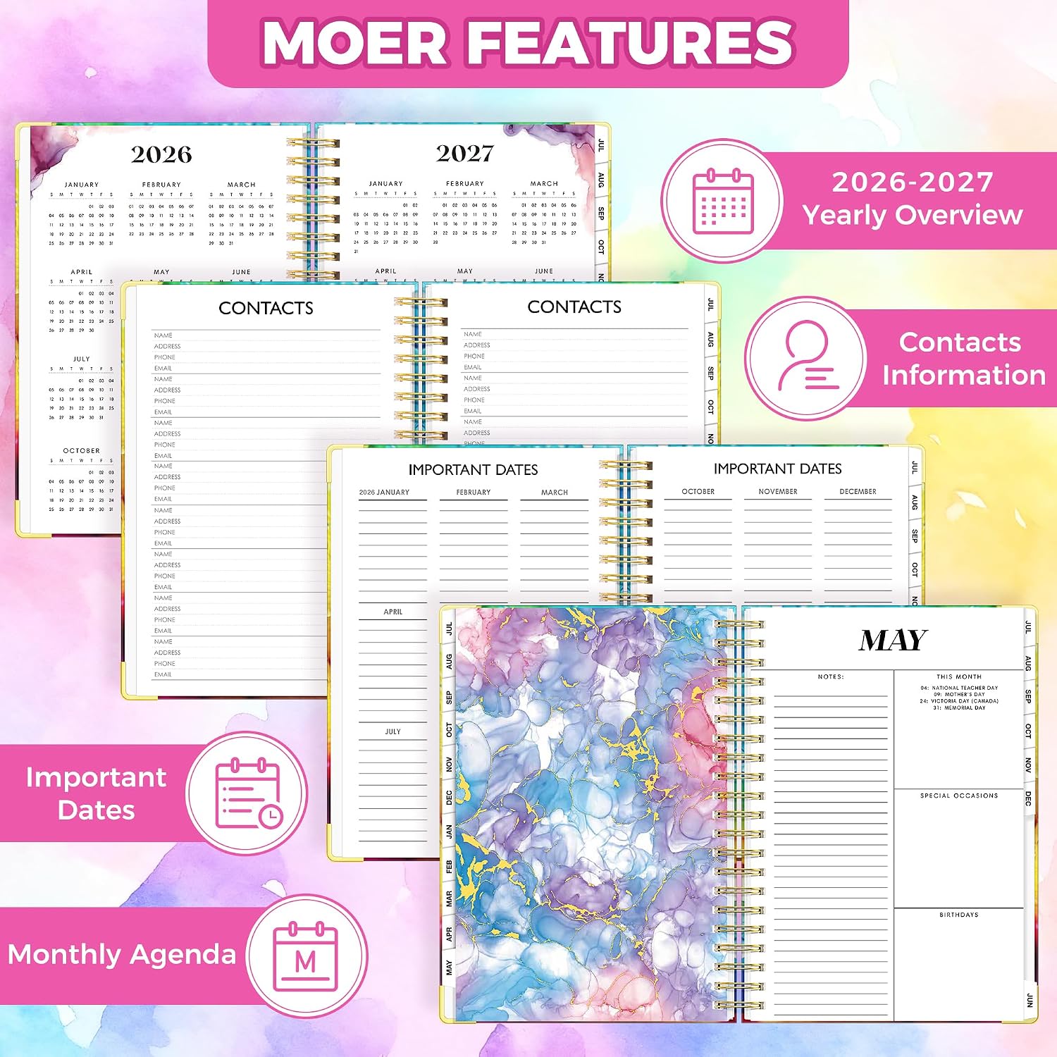 Detalle 2 de montcool 2026-2027 Academic Planner, 18-Month Hardcover Calendar with Tabs