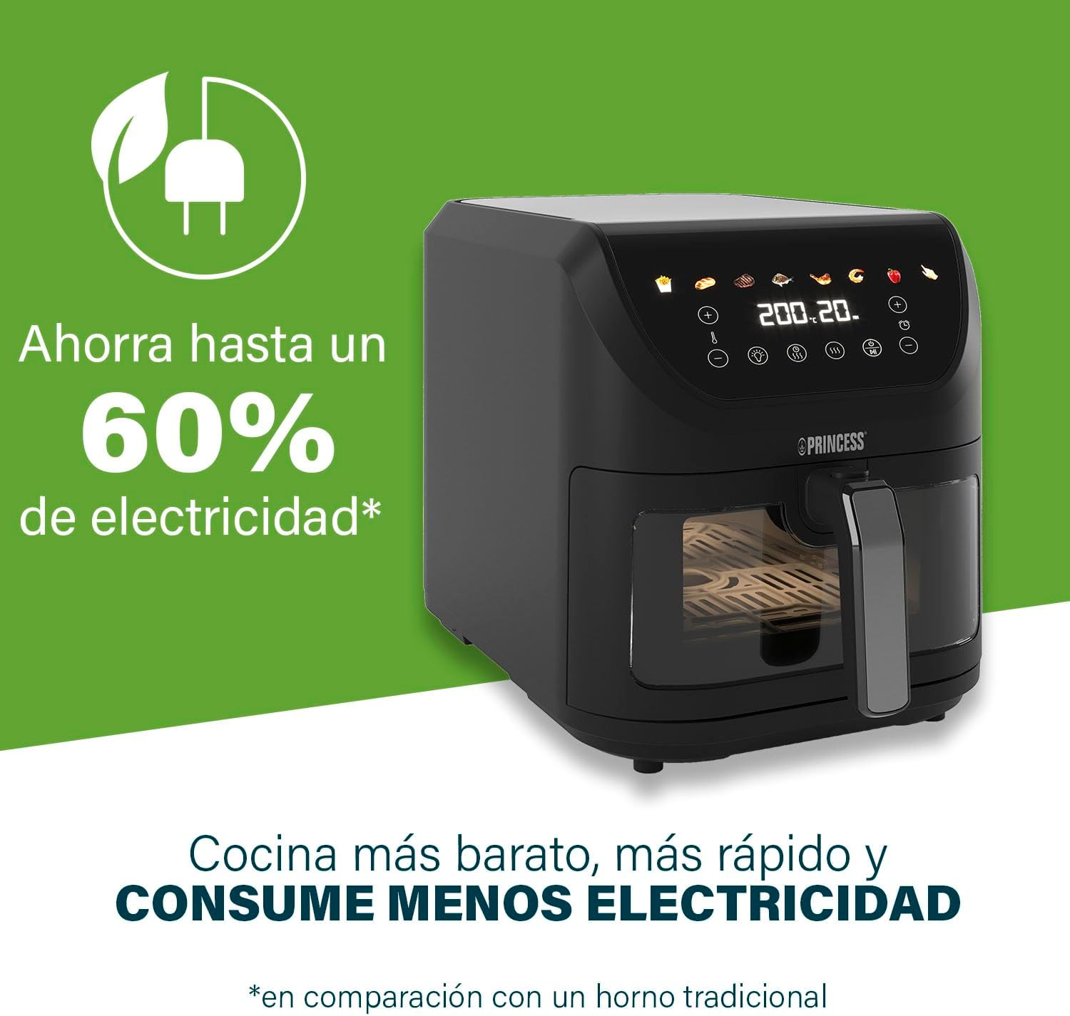 Detalle 2 de Princess SlimFry Airfryer 🍟 8L, 2000W, Pantalla Digital, 8 Programas