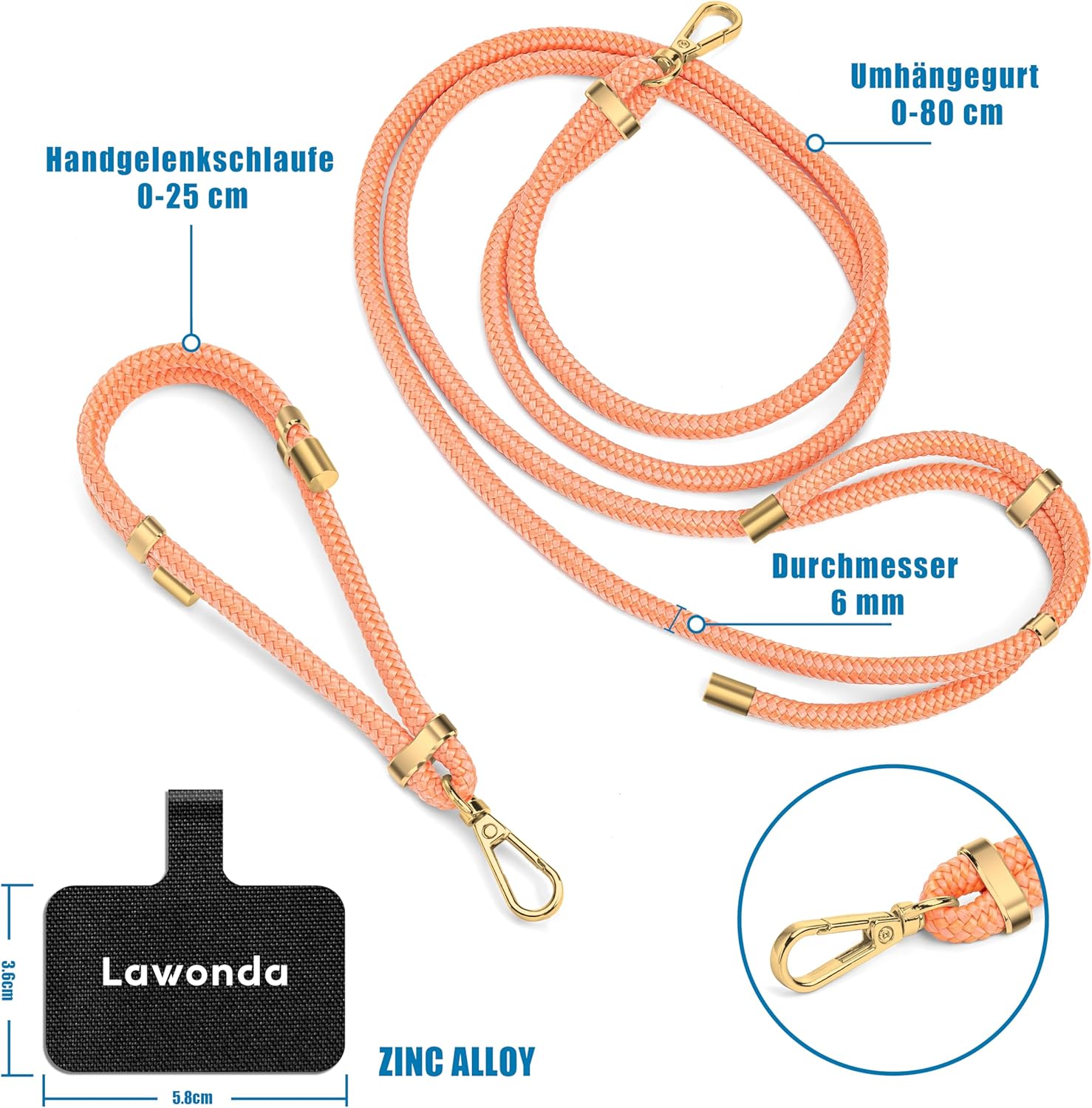 Thumbnail 3 de Lawonda Crossbody Phone Lanyard & Wrist Strap with 2 Phone Tabs – Universal, Adjustable Nylon Neck Strap