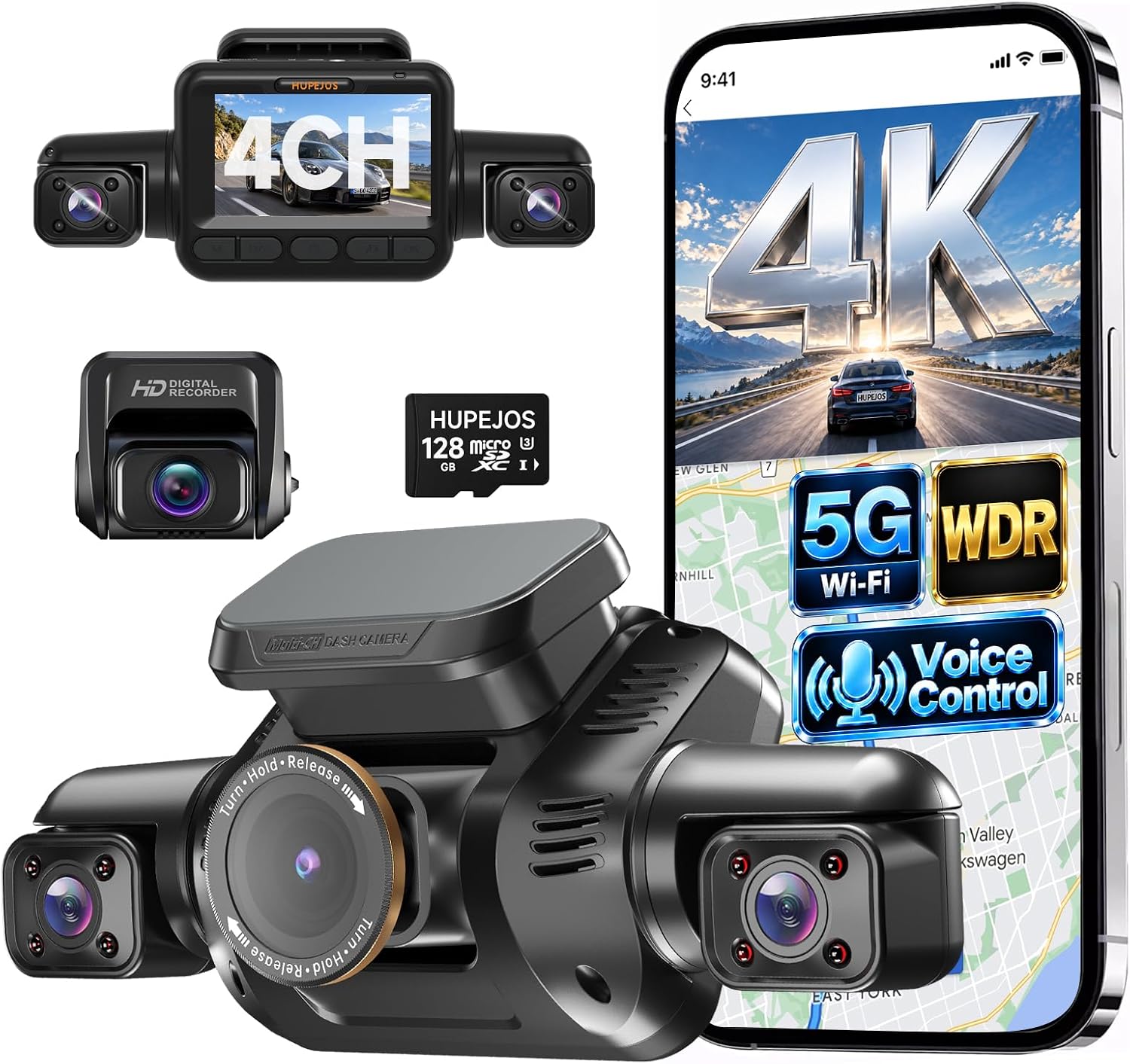Detalle de V8PLUS Dash Cam 4K 4-Channel Car Camera