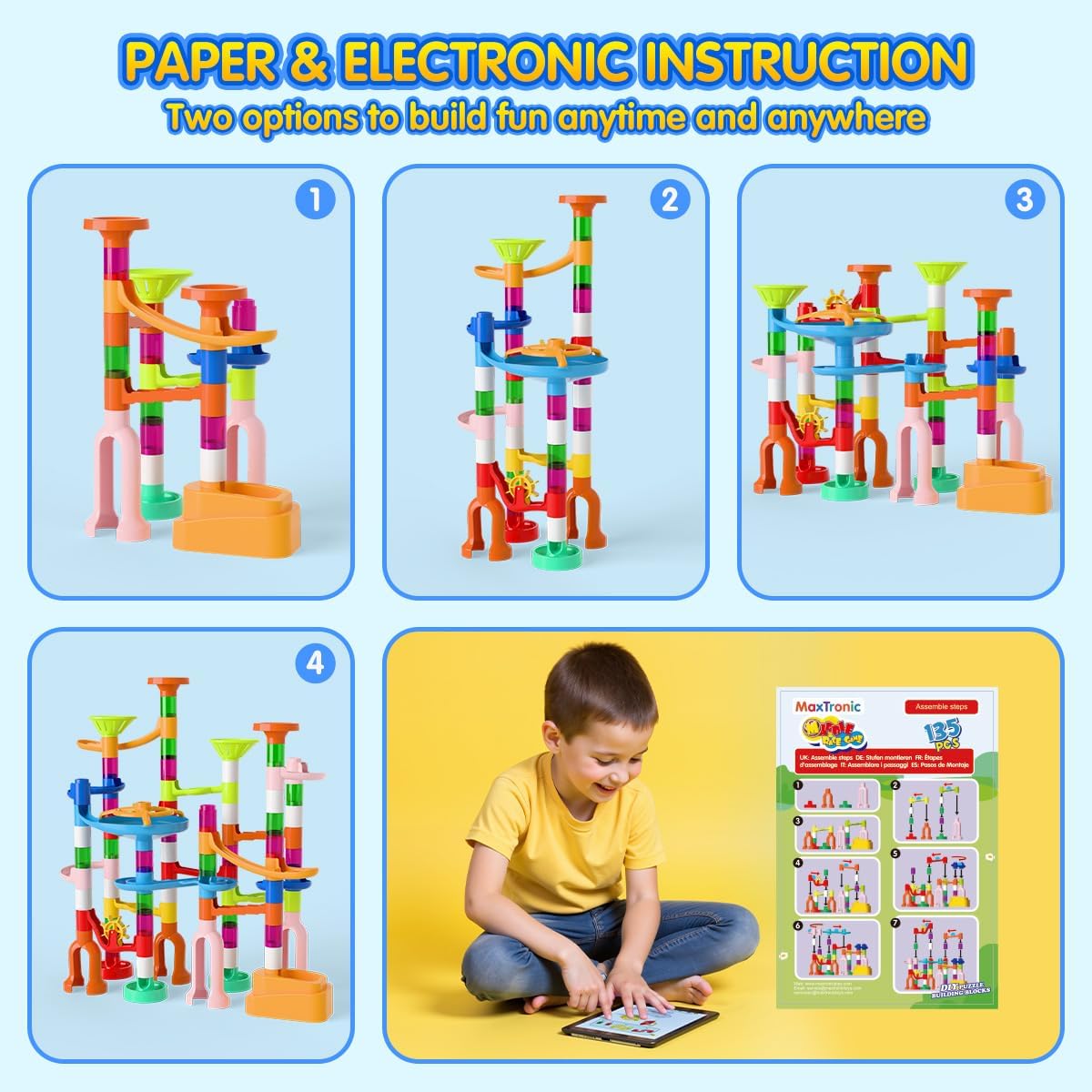 Detalle de MaxTronic Marble Run for Kids: 135 PCS Educational STEM Building Set
