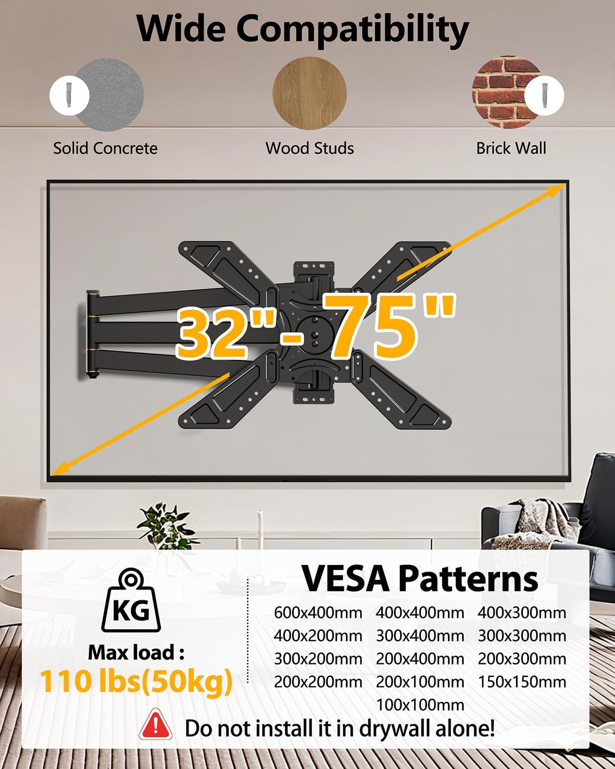 Thumbnail 5 de WHYFONE TV Wall Bracket Mount for 32-75 Inch TVs