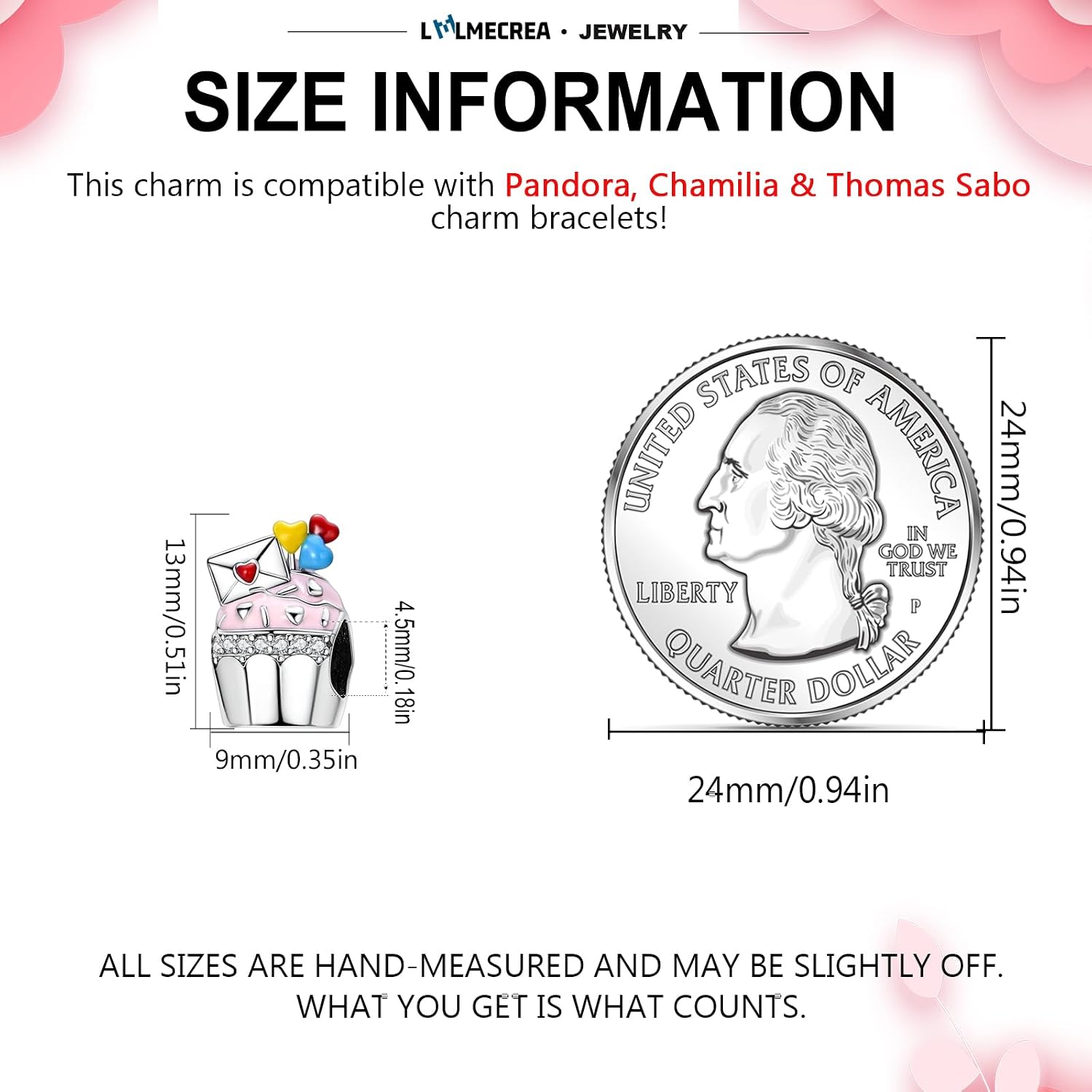 Detalle de LMLMECREA Charms Anhänger 925 Sterling Silber – Cupcake-Design, kompatibel mit europäischen Armbändern