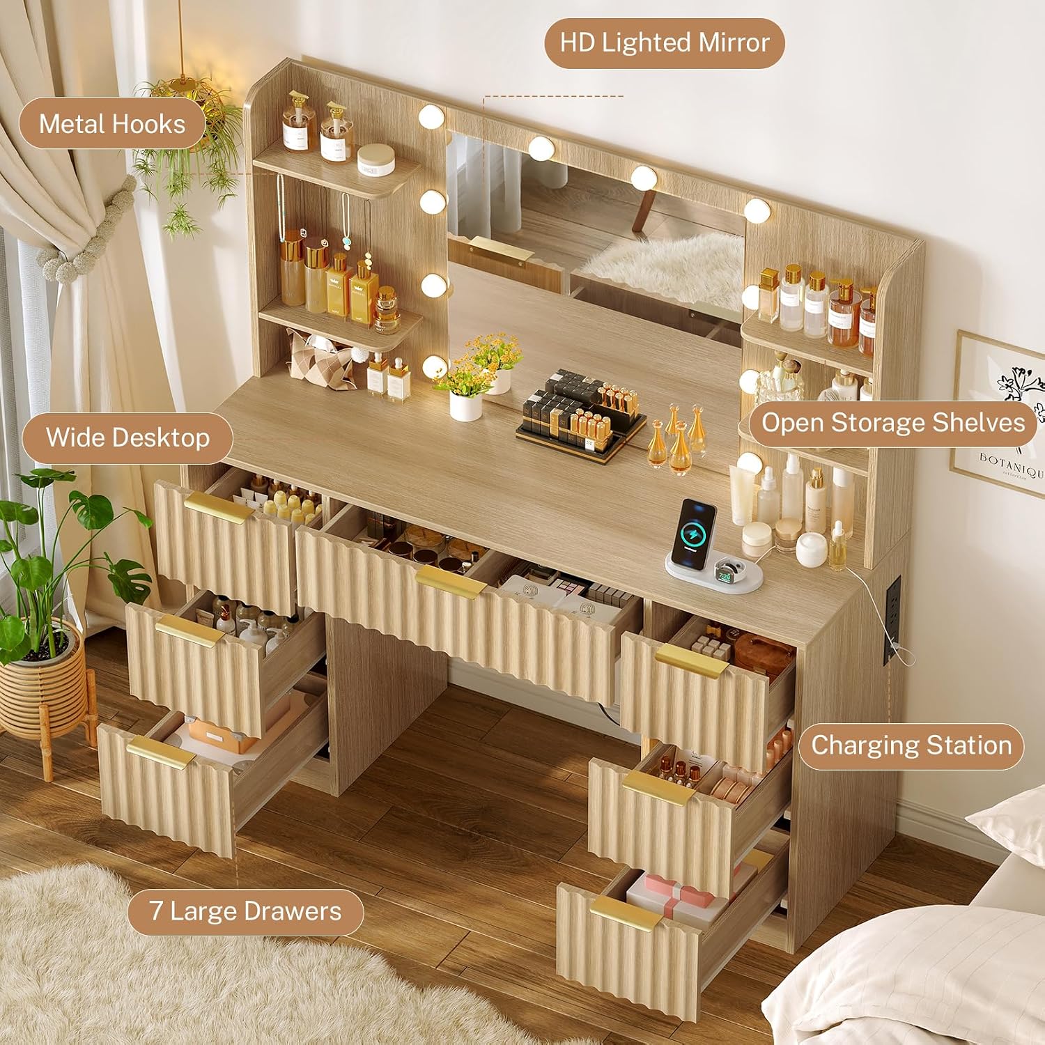 Detalle de FIONESO Vanity Desk, Natural Oak