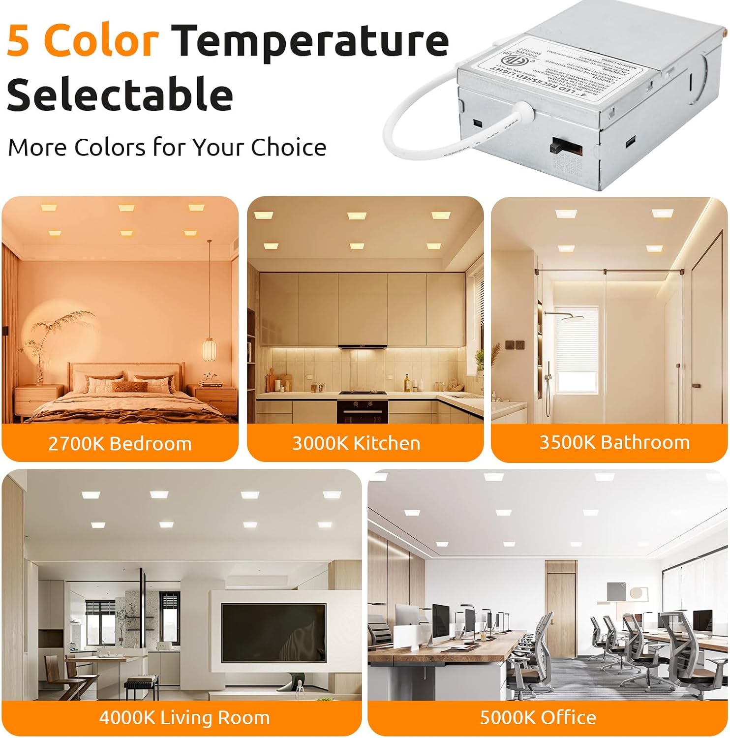 Detalle de HONZIN 4-Inch Square LED Recessed Lights