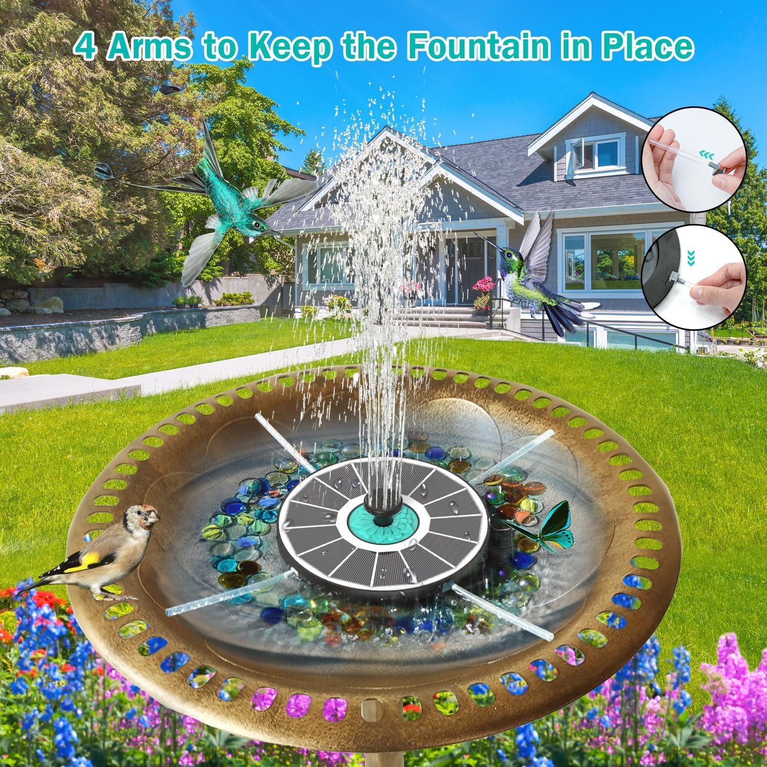 Thumbnail 2 de SZMP Solar Springbrunnen für Außen, 3.5W – 7 Düsen, 4 Verankerungsstäbe, weiß