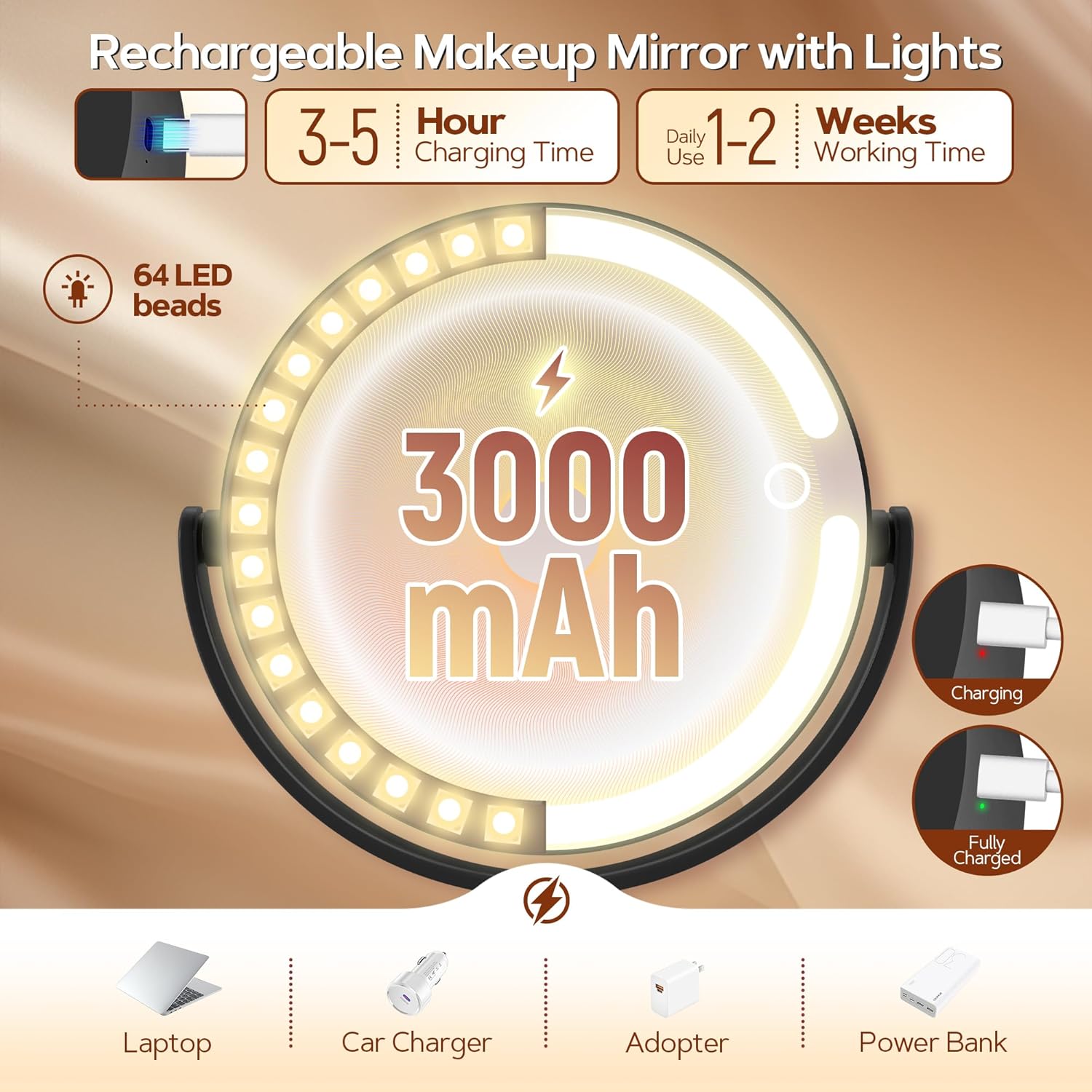 Thumbnail 4 de B Beauty Planet Lighted Makeup Mirror, 30X Magnification, 3 Light Modes