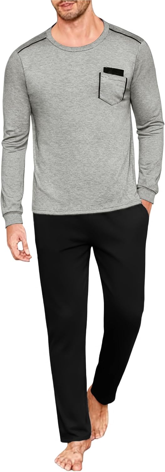 Detalle de Uniexcosm Pyjama Homme Hiver en Coton – Ensemble deux pièces avec poches et taille ajustable