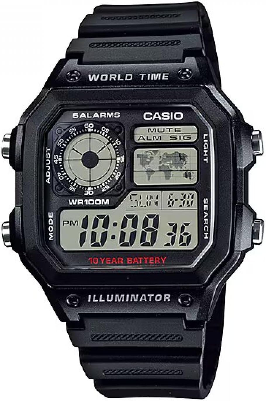 Detalle de Casio Montre Homme AE-1200WHD-1AVEF : horloge digitale world time fiable et économique