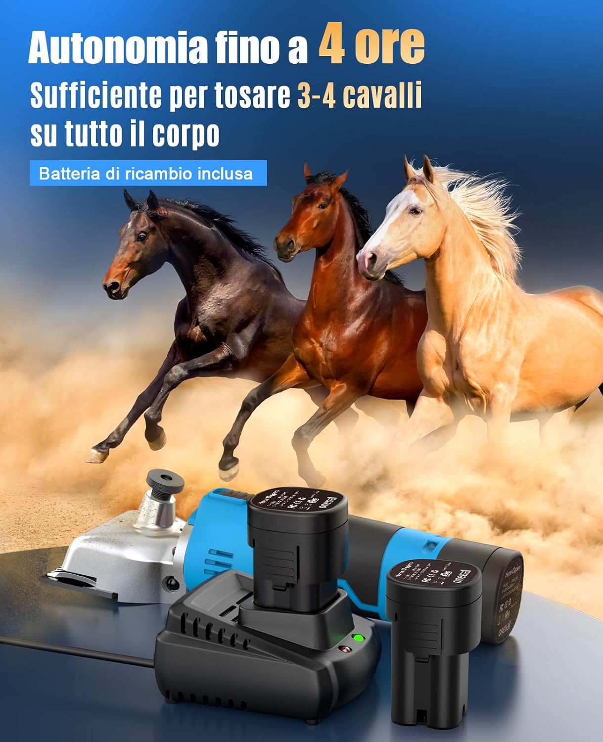 Thumbnail 5 de Oneisall Tosatrice per cavalli – Profi wireless a 2 batterie, lama dura in acciaio e motore potente