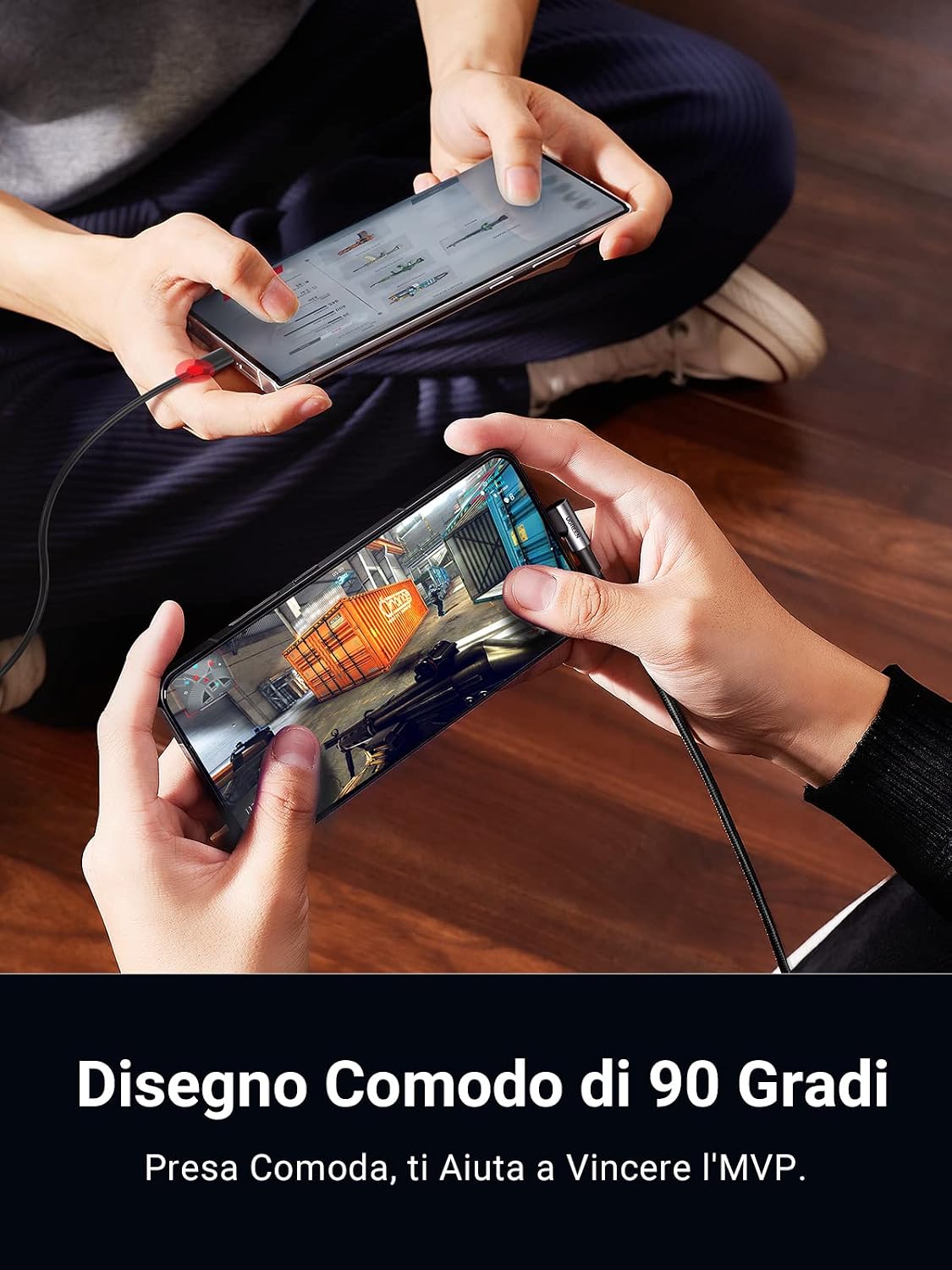 Thumbnail 2 de UGREEN Cavo USB-C 90 gradi 3A in nylon da 2 m (USB-A a USB-C) con ricarica rapida QC 3.0