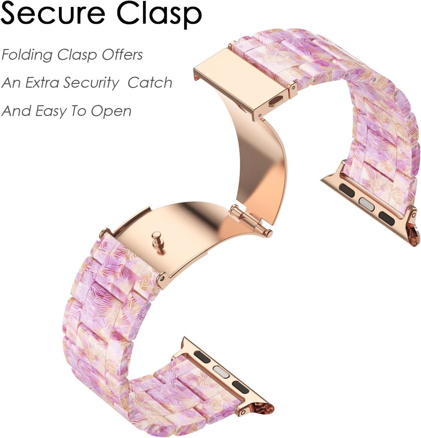 Detalle de Tuocal Resin Strap for Apple Watch (38-42mm) with Rosegold Stainless Buckle – Lightweight, Elegant Resin Band