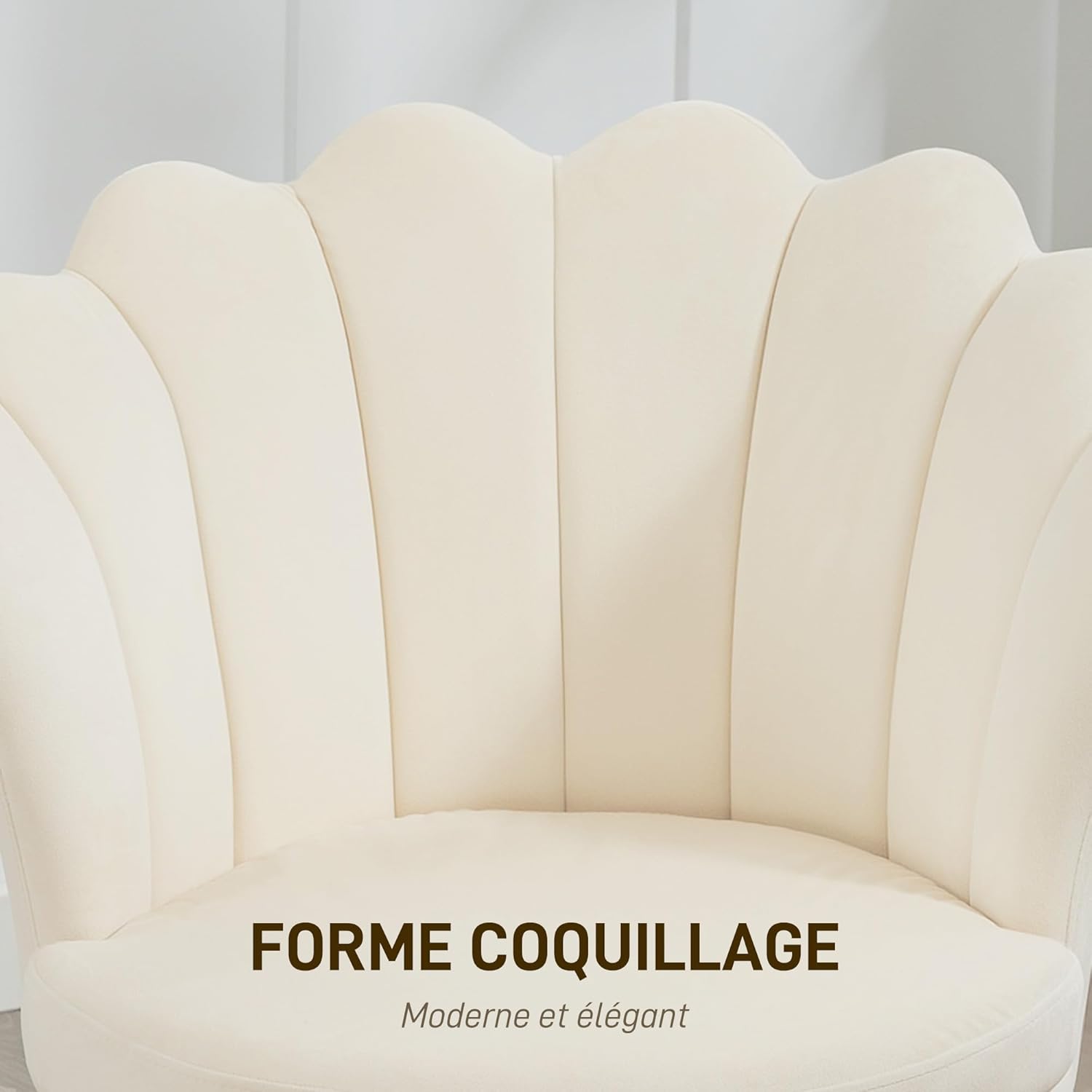 Thumbnail 4 de HOMCOM fauteuil coquillage en velours beige avec pieds en métal doré