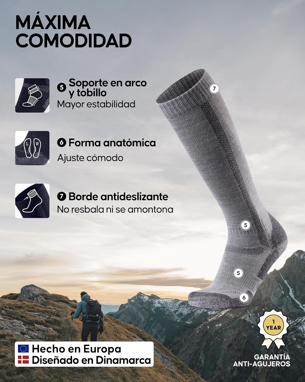 Detalle 1 de DANISH ENDURANCE Calcetines Lana Merino hasta rodilla