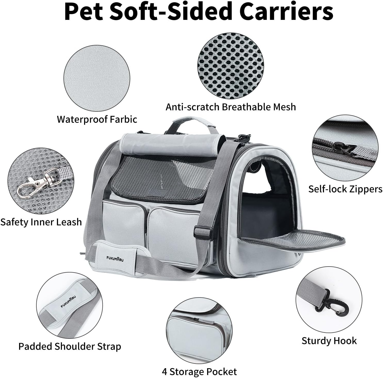 Detalle de FUKUMARU Cat Carrier: Soft-Sided Travel Bag, Airline Approved with 4 Mesh Windows