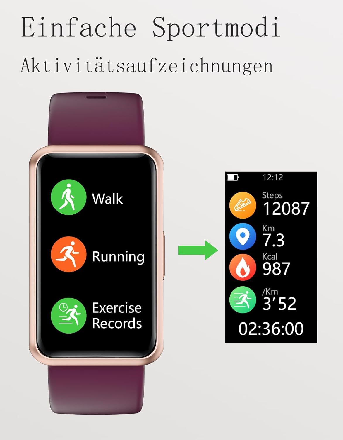Thumbnail 3 de HUAKUA Schrittzähler Uhr – 1,47 Zoll Display, autonomer Fitness Tracker ohne Smartphone