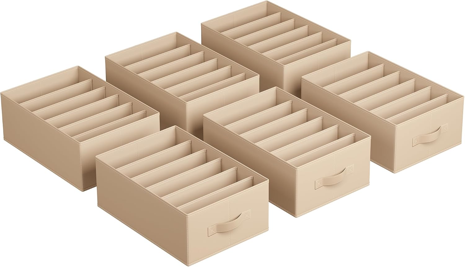 Detalle de SONGMICS RUS009K02 kledingorganizers, 6 vakken, stapelbaar en zandbeige