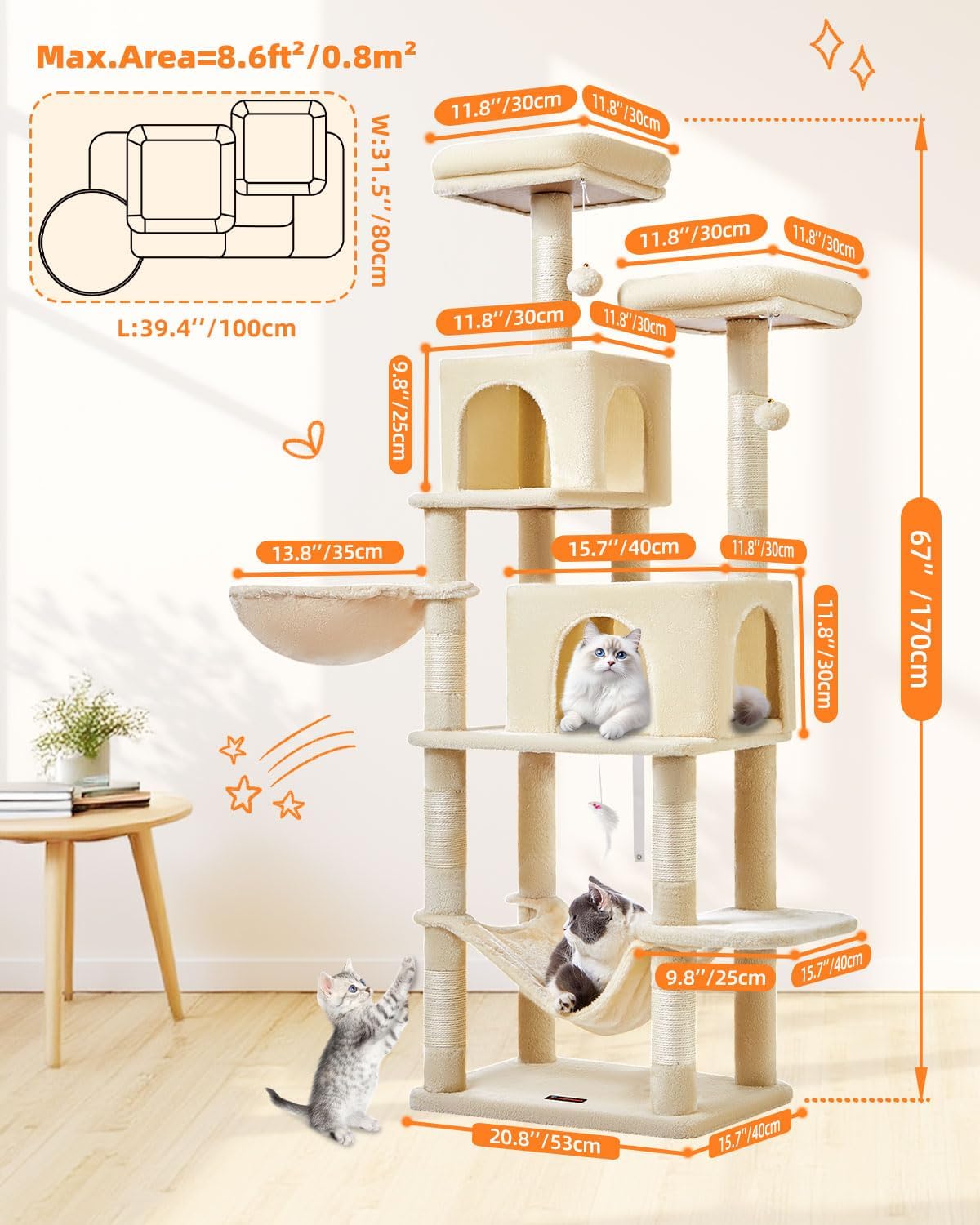 Detalle 2 de Taoqimiao Cat Tree, 67-Inch