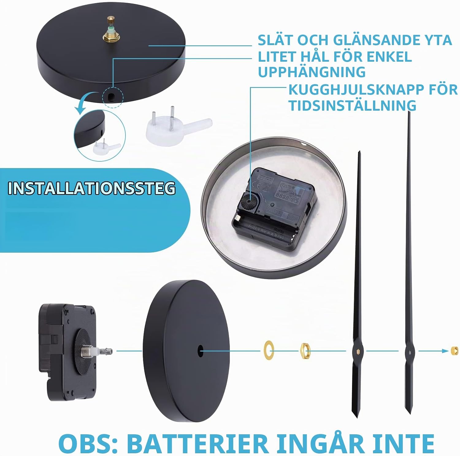 Detalle 2 de Warminn 3D DIY Large Wall Clock – självhäftande väggklocka med spegelsiffror