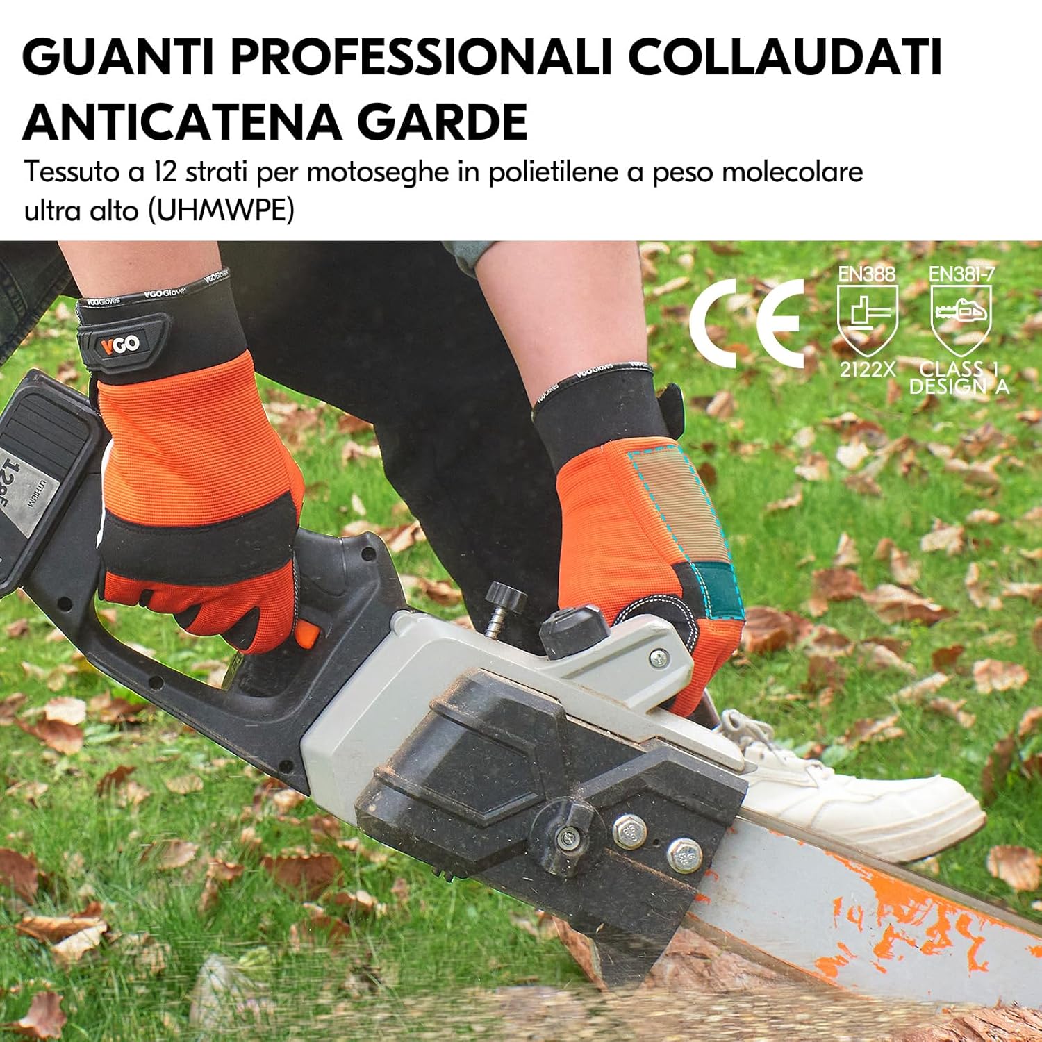Thumbnail 2 de Guanti antitaglio per motosega Vgo… GA8912, taglia 9/L arancio, touchscreen