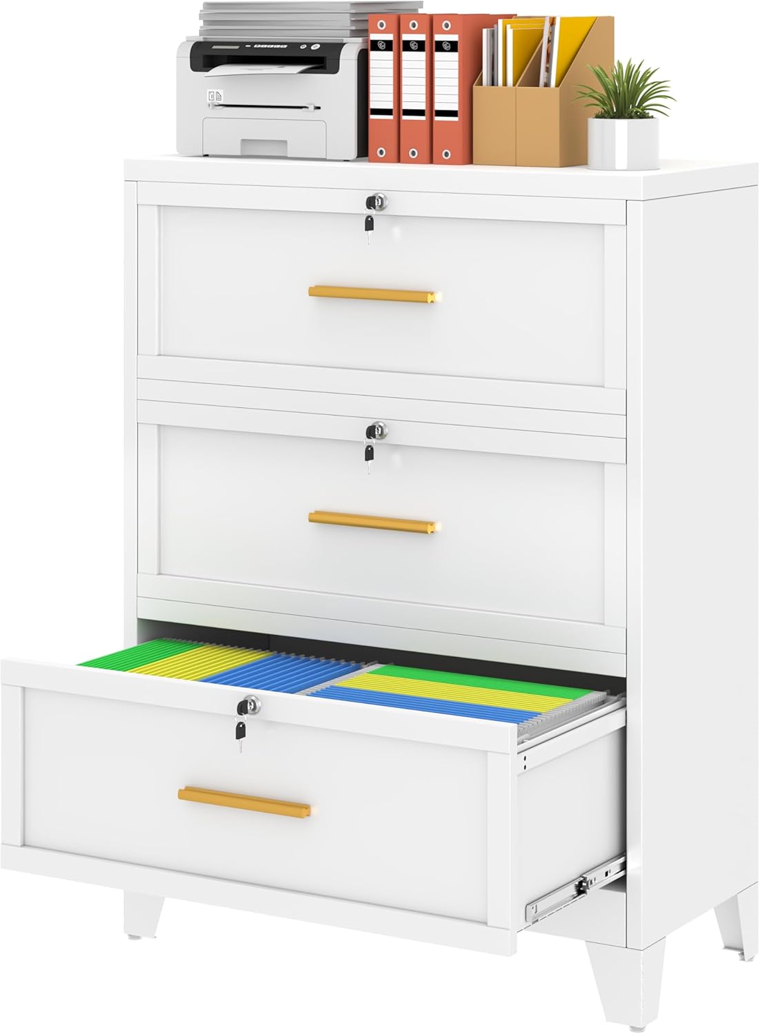 Detalle de erosoei FXY-2D-004 3-Drawer Metal Lateral File Cabinet with Lock