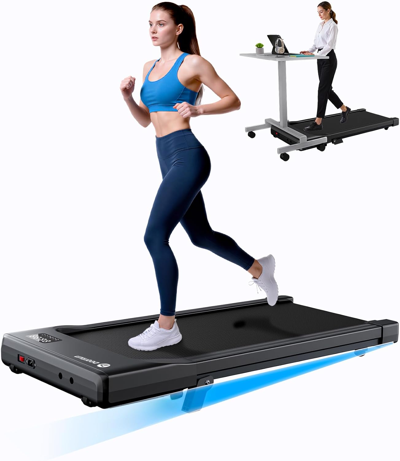 Detalle de DeerRun Incline Walking Pad Treadmill, 2.5 HP, 6% Incline, 300 lb Capacity