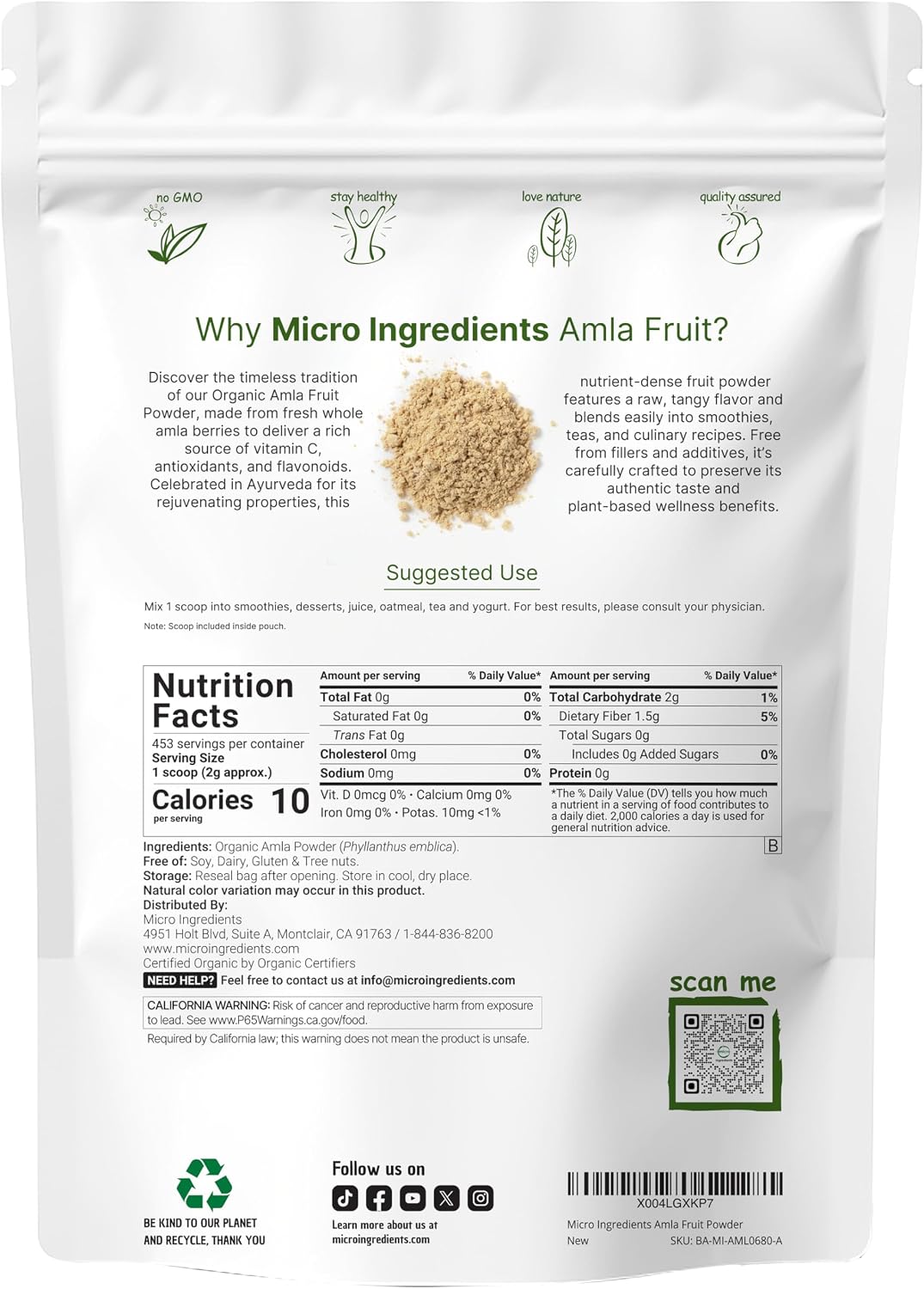 Detalle de Micro Ingredients Organic Amla Powder 32 oz