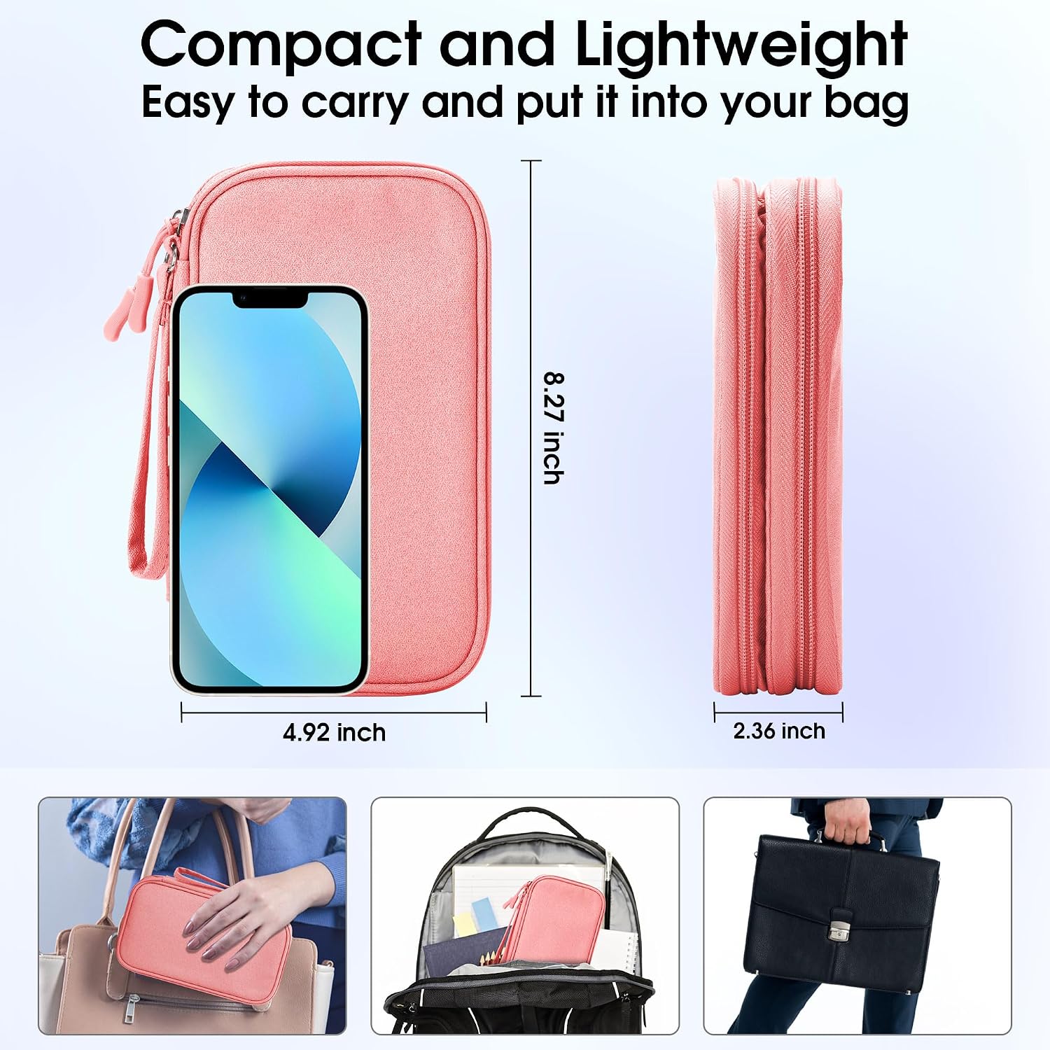 Thumbnail 1 de Arae Electronic Accessories Organizer Travel Essentials Cable Bag (Pink, M) with double-layer storage