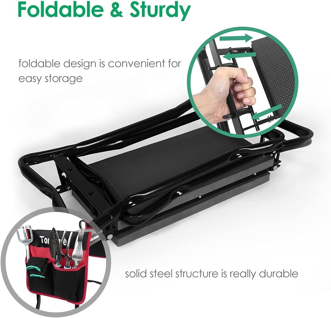 Detalle 2 de TomCare Garden Kneeler and Seat: Wider 10.64” Pad, 400 lb Capacity, Foldable with Dual Tool Pouches