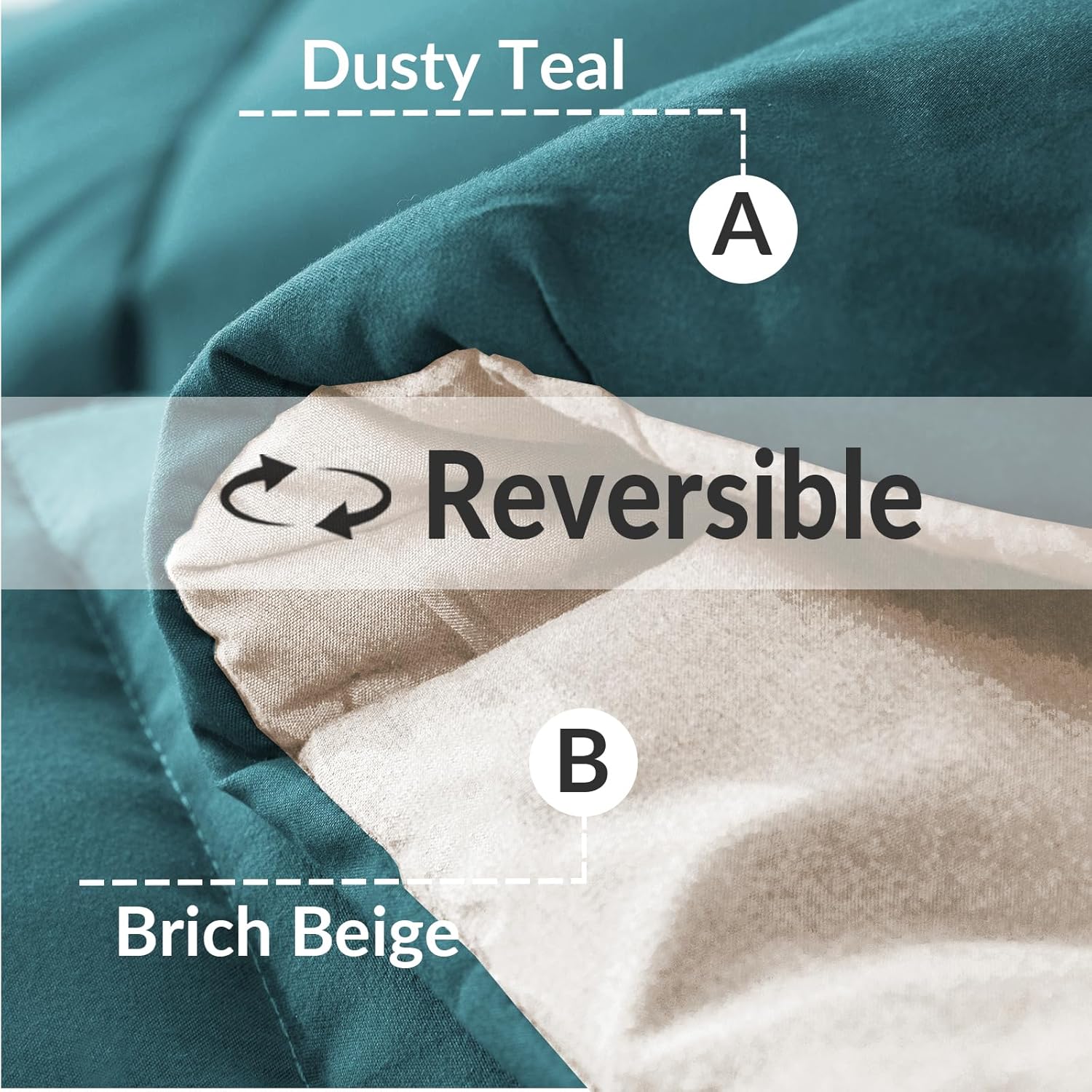 Thumbnail 4 de Whale Flotilla Reversible All-Season Duvet King Size (7.5 Tog) – Dusty Teal & Birch Beige, Box-Sitched Down-Alternative Comforter