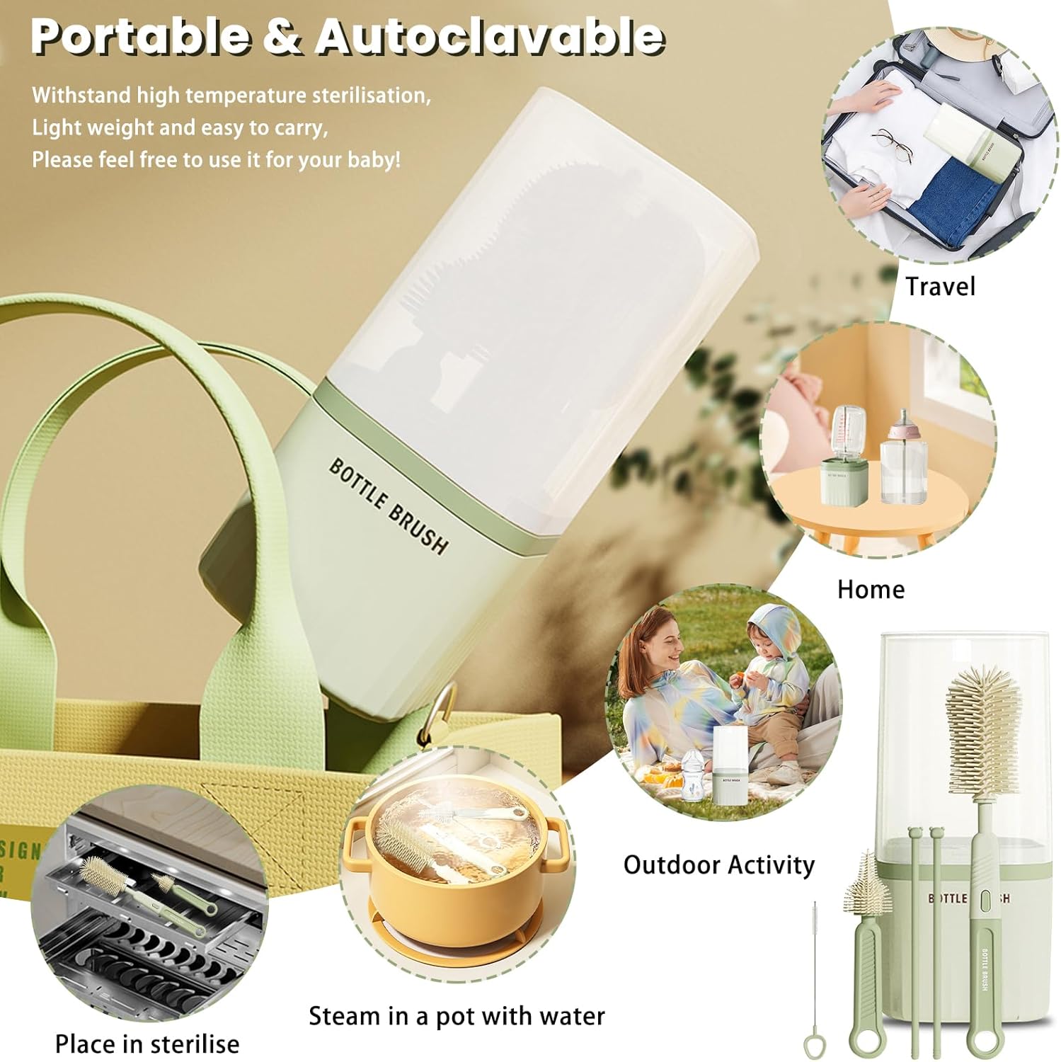 Thumbnail 5 de Baby Bottle Brush Cleaner Set – 360° Rotating 6‑in‑1 Silicone Kit with Travel Case