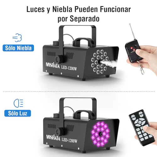 Detalle de MOSFiATA Maquina de Humo Profesional 1200W con 18 LEDs RGB para Fiestas y Eventos