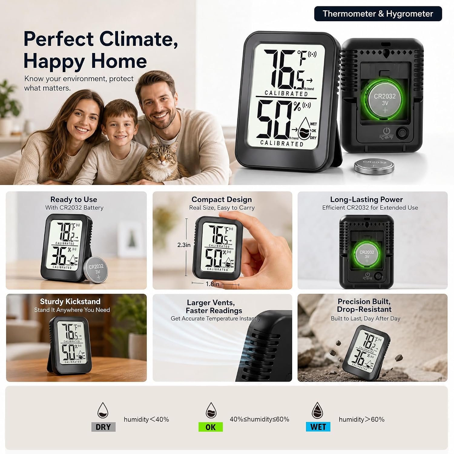 Detalle 2 de AyayaBoss 3-Pack Indoor Thermometer Hygrometer with Trend and Stand