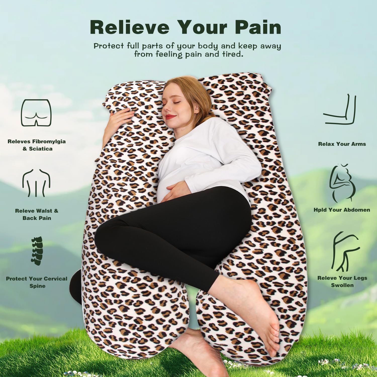 Thumbnail 1 de Chilling Home 55-inch U-shaped pregnancy pillow with washable cover (Leopard Print)