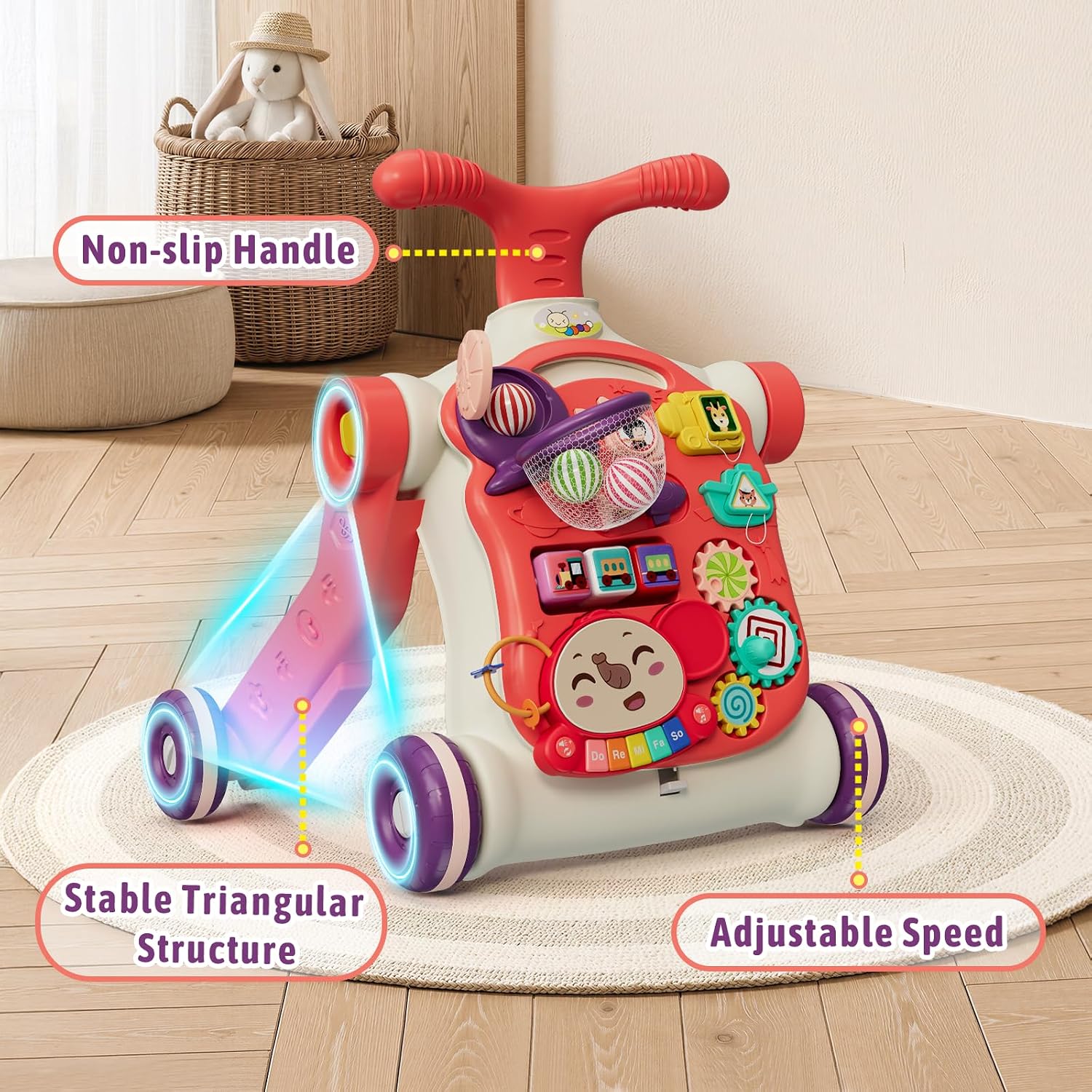 Detalle 1 de HYES N6034 5-in-1 Toddler Walker and Activity Center, Red