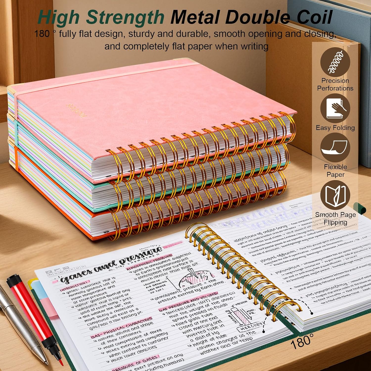 Detalle de GDGDSY College Ruled Spiral Notebook, 300 Pages, 6.2 x 8.2 in, Green