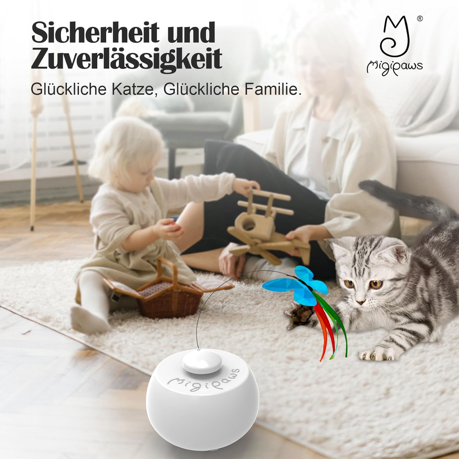 Thumbnail 6 de Migipaws Katzenspielzeug – Elektrisches interaktives Schmetterling- und Federenspielzeug mit 360° Kugeldrehung