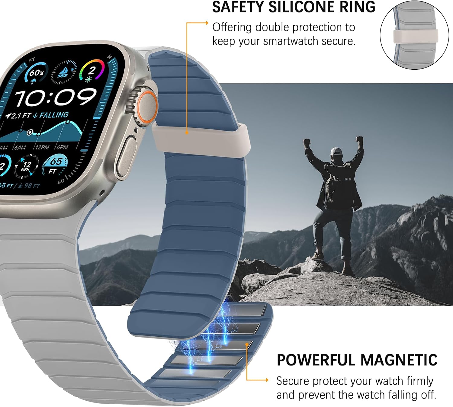 Detalle de Sixmoat Double Sided Reversible Strap for Apple Watch 38–42mm (Series 11/10 and more) – Misty Grey-Blue
