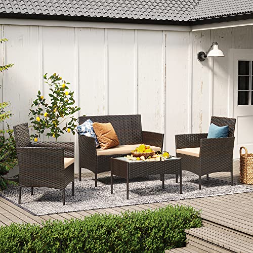 Detalle de SONGMICS Conjunto de Muebles de Jardín GGF004K05 – Ratán PE, marco de metal y cojines 5 cm