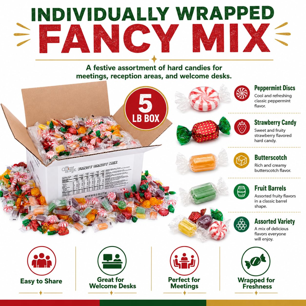 Detalle 2 de Office Snax OFX00671 Fancy Mix Hard Candy, Individually Wrapped, 5 lb