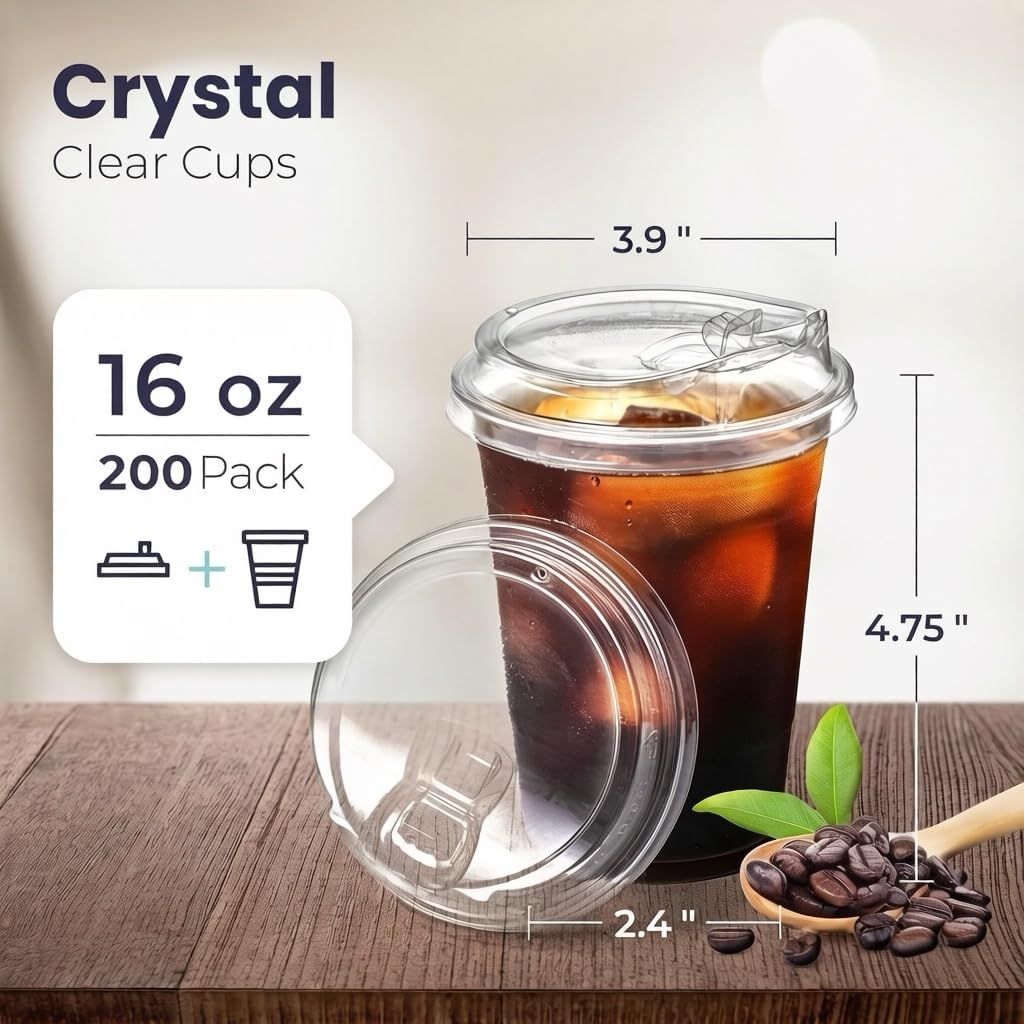 Detalle de Fit Meal Prep 16 oz Clear Plastic Cups with Strawless Lids (200 Pack)