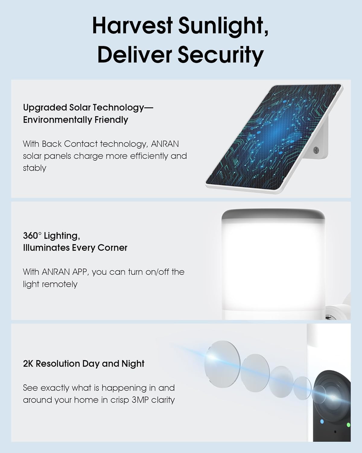 Thumbnail 3 de ANRAN 2K 2PCS Floodlight Solar WiFi Security Cameras (3MP) with Colour Night Vision, PIR, Two-Way Audio & IP66