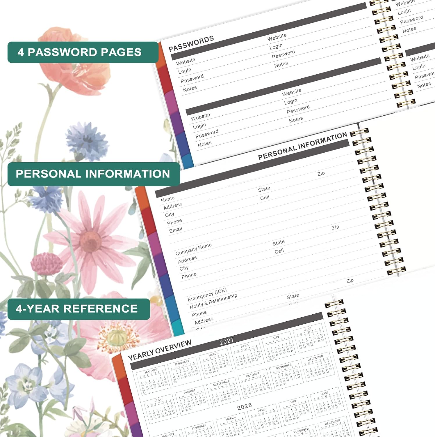 Thumbnail 4 de Planrage PRA5DAH3NY47Z25 3-Year Monthly Planner, Floral, 2027–2029