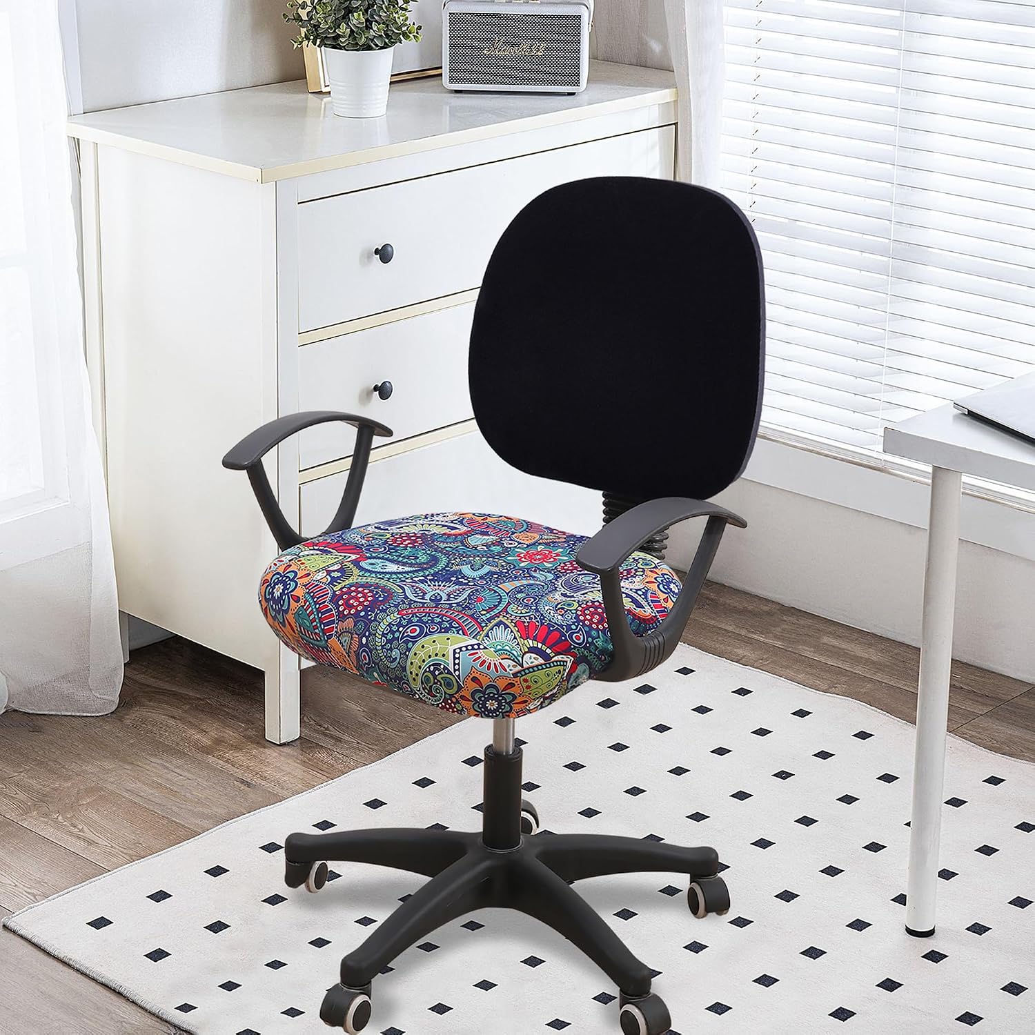 Thumbnail 1 de Smiry Stretch Printed Office Chair Cover, Blue-Green, Machine Washable