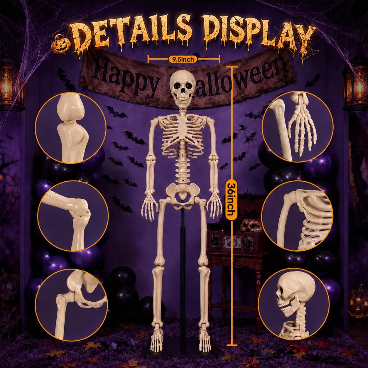 Detalle 2 de Abakuku GJ 2-Pack 36-Inch Halloween Skeleton Decorations with Movable Joints